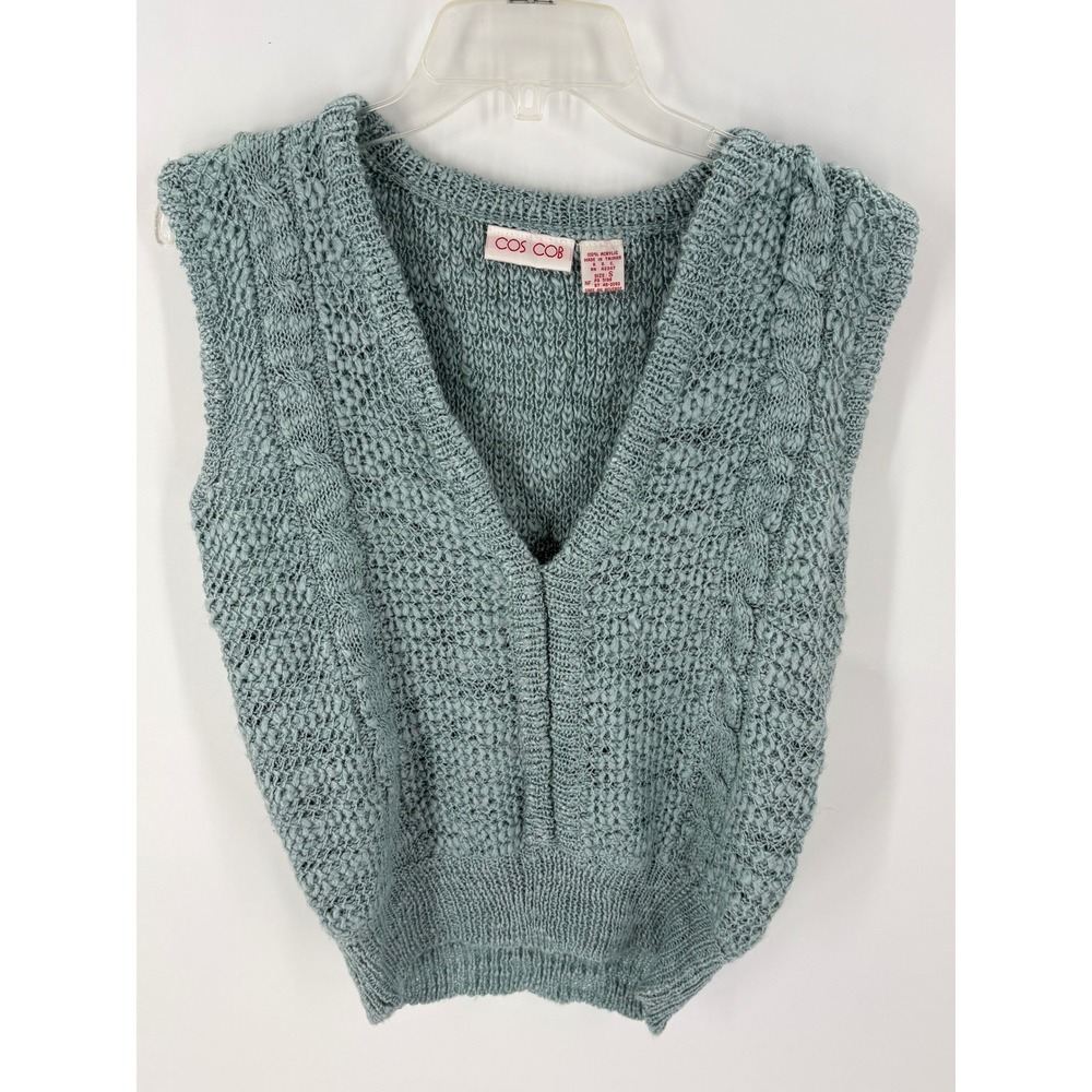COS COB Teal Cable‎ Knit V Neck Sleeveless Sweater Vest Women's Size S